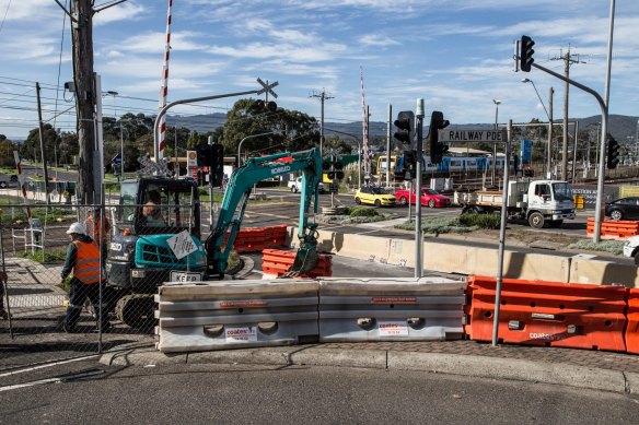 A level crossing being removed in suburban Melbourne.