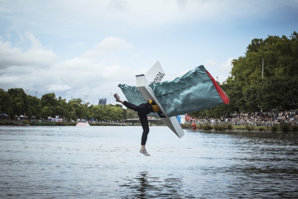 Rachael Fleming nose dives during the Birdman Rally at Moomba 2023.  