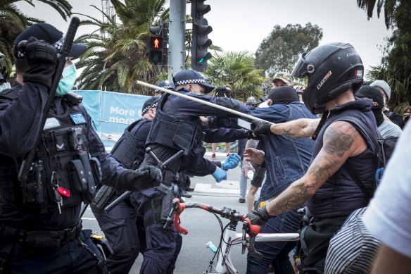 Police and protesters clashed at a ‘Freedom Day’ protest in Melbourne.