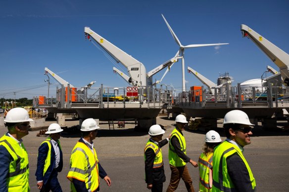 Wind turbine components at the Revolution Wind construction hub in Rhode Island, US, in June last year. 