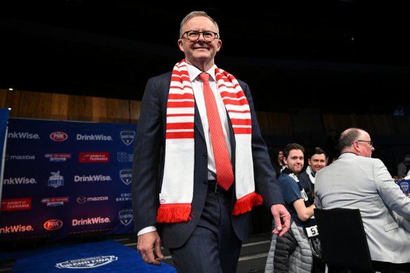Prime Minister Anthony Albanese at the grand final breakfast.
