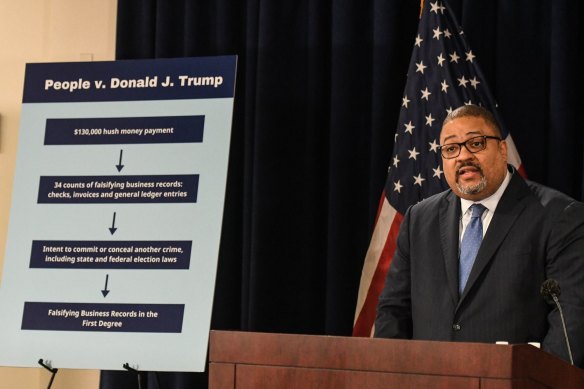 Manhattan District Attorney Alvin Bragg, during his news conference in New York.