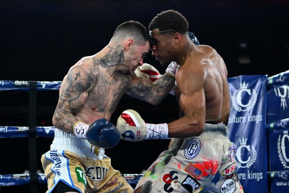 George Kambosos jnr (left) and Devin Haney clashed at Marvel Stadium in June.