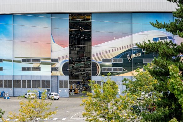 A instalação de fabricação da Boeing em Renton, Washington.