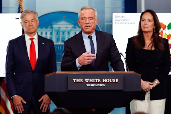 Robert F. Kennedy Jr (centre) during the dietary guidelines presentation.