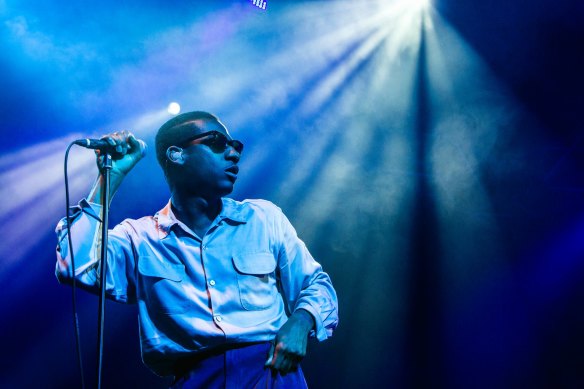 Leon Bridges on stage in the GW McLennan Tent at Splendour in the Grass, July 22, 2016. 