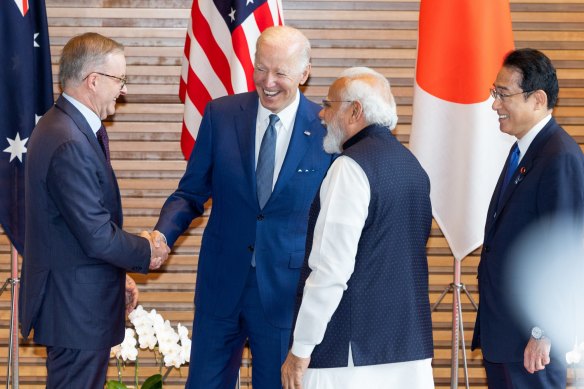 Prime Minister Albanese, President Biden, Prime Minister of India Narendra Modi and Prime Minister of Japan Fumio Kishida during a Tokyo Quad meeting in May 2022.