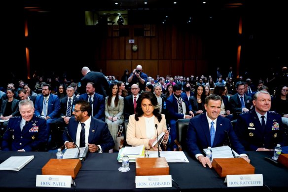 FBI director Kash Patel, Director of National Intelligence Tulsi Gabbard and CIA director John Ratcliffe faced the Senate Intelligence Committee.