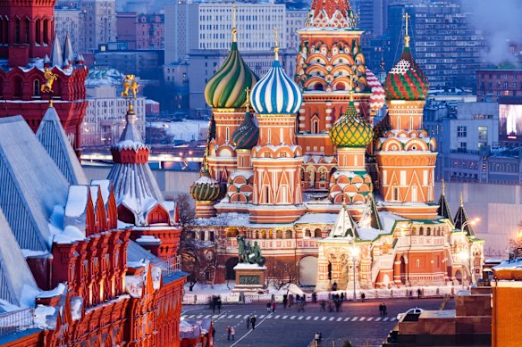 St Basil’s Cathedral in Red Square, Moscow, where the author was inadvertently caught in a queue for a Big Mac.