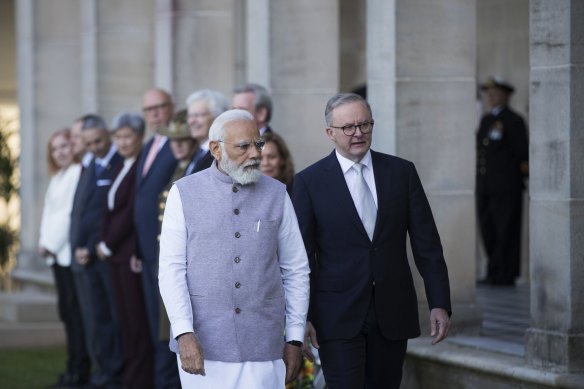 Narendra Modi, India’s prime minister, left, and Prime Minister Anthony Albanese. 