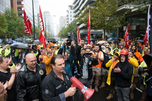 Former Victorian CFMEU boss John Setka leading a protest in 2016. 