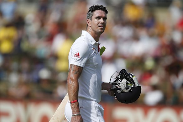 Former England batsman Kevin Pietersen ponders his dismissal in Perth in the summer of 2013-14. 