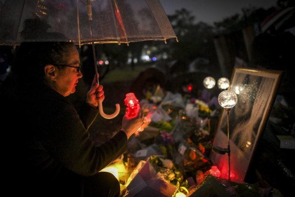 Courtney's mother, Maxie, during a vigil for her daughter in Royal Park on May 31 last year.