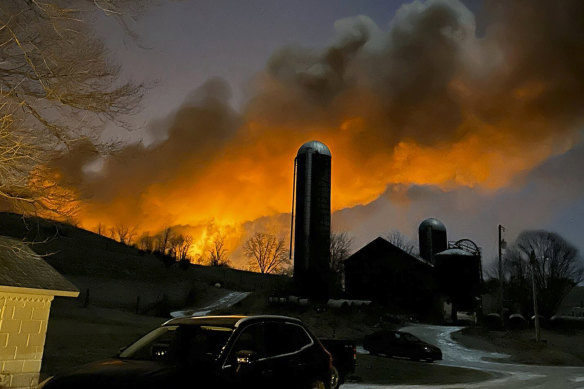 Melissa Smith took this photo of the  train fire from her farm in East Palestine, Ohio, on February 3.