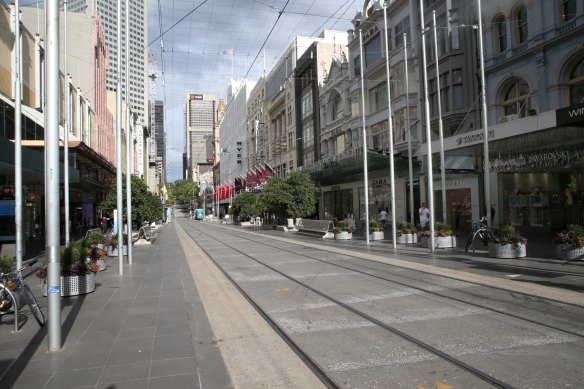 Usually bustling shopping precincts like Bourke Street Mall in Melbourne have been deserted as people stay home.