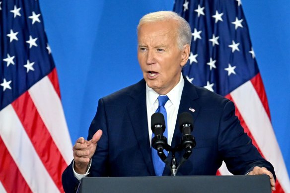 US President Joe Biden at the news conference during the NATO summit in Washington, DC.