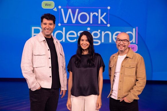Canva co-founder Cameron Adams (right), pictured with fellow co-founders Cliff Obrecht and Melanie Perkins, is among those calling for greater climate action.