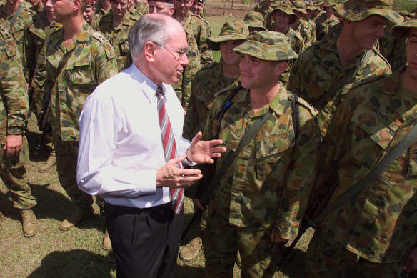 Then prime minister John Howard farewells Australian soldiers heading to East Timor in September 1999.