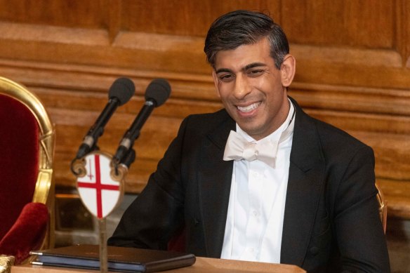 British PM Rishi Sunak attends the Lord Mayor’s Banquet at the Guildhall in the City of London. 