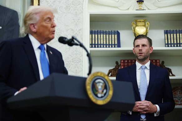 President Donald Trump and son Eric in the White House this month.