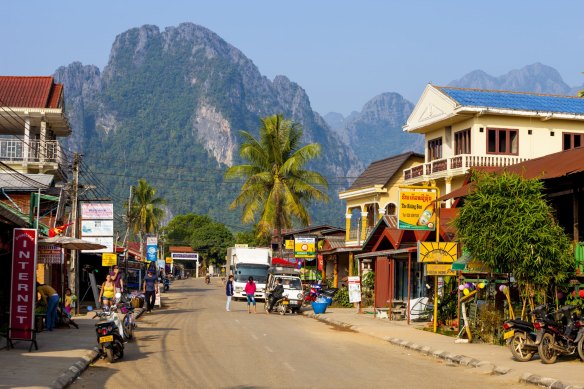 Vang Vieng in Laos is popular with tourists.