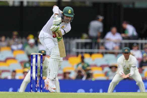 Dean Elgar batting during the first Test in Brisbane