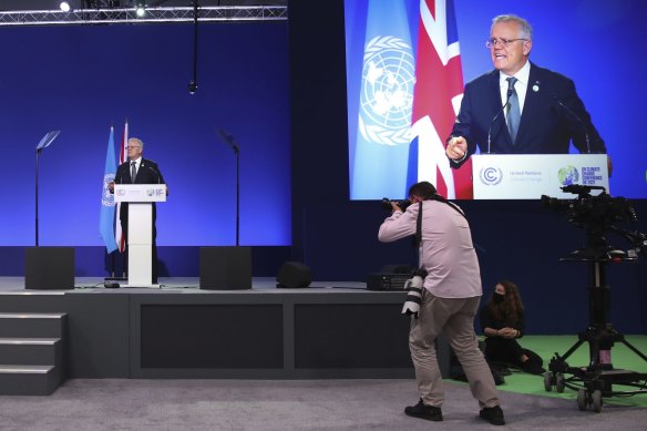 Prime Minister Scott Morrison delivers Australia’s statement to the 2021 United Nations Climate Change Conference (COP26) in Glasgow.