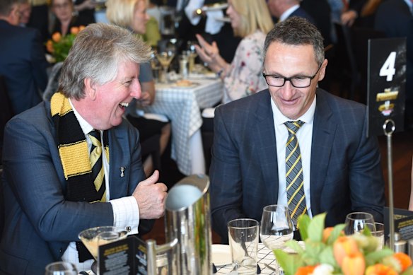 Nelson and former Greens leader Richard Di Natale at a Tigers function in 2017.