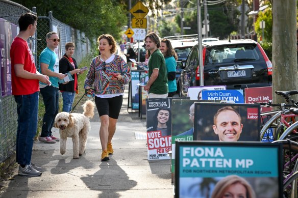 Early voters at polling booth, Brunswick East Primary School.