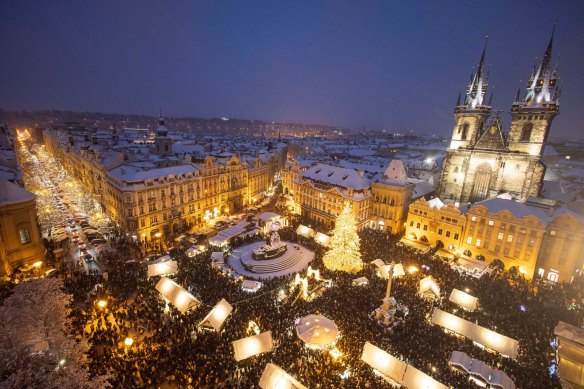 The Old Town Square, lit up for its annual Christmas market.