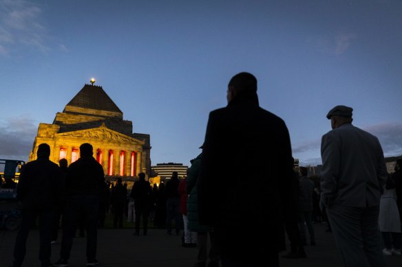The dawn service at Melbourne’s Shrine of Remembrance in 2021. 