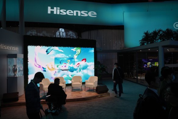 The Hisense booth during the 2024 CES event in Las Vegas.