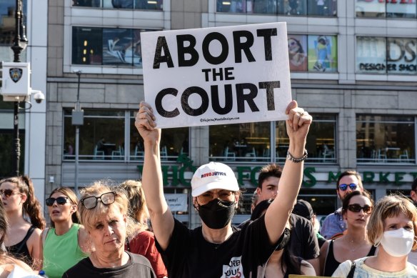 Abortion rights demonstrators in New York after a deeply divided US Supreme Court overturned the 1973 Roe v Wade decision in 2022.