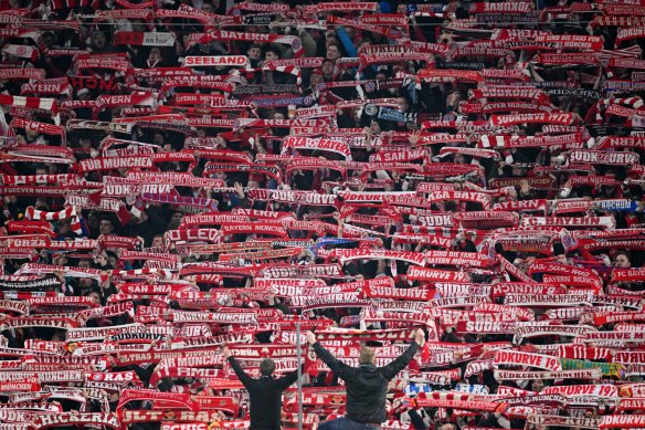 Bayern Munich fans at their home stadium, Allianz Arena.