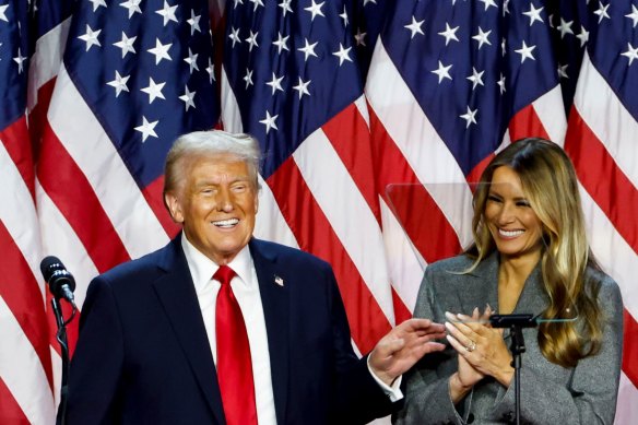President-elect Donald Trump celebrates his landslide victory with his wife Melania.