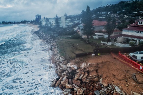 The latest beach erosion at Narrabeen exposed some of the makeshift material used to bolster the dunes during previous big storm events.