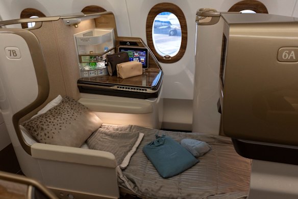 No entry: A business class seat inside an Emirates Airlines A350.