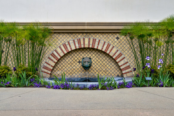 A fountain in the herb garden.