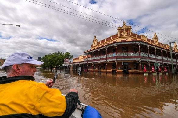 The Shamrock Hotel in Rochester surrounded by floodwaters.