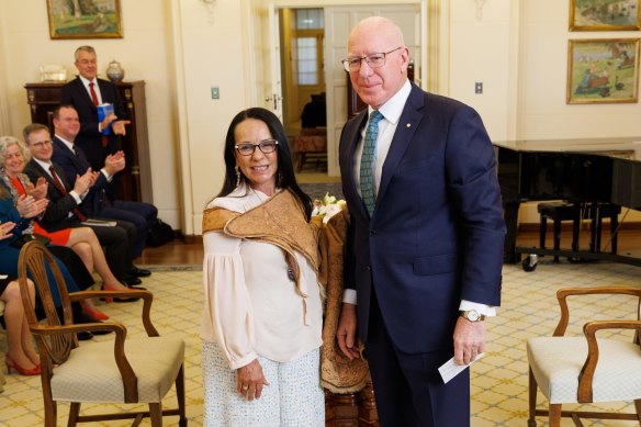 Minister for Indigenous Australians Linda Burney  during the swearing-in ceremony with Governor-General David Hurley at Government House in Canberra on June 1.