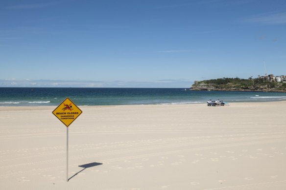 Bondi Beach is closed because of the coronavirus lockdown. 