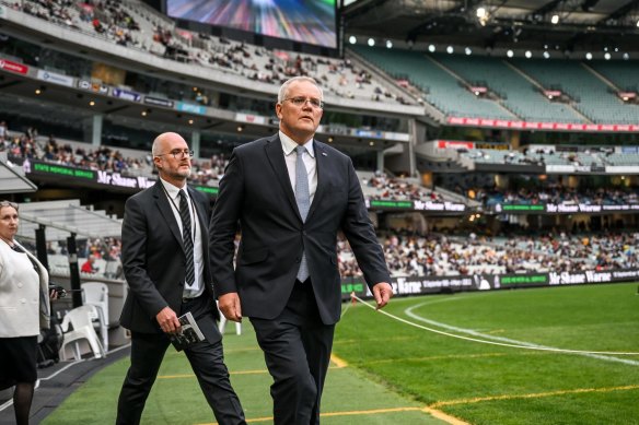 Scott Morrison arriving ar Shane Warne Memorial service MCG.