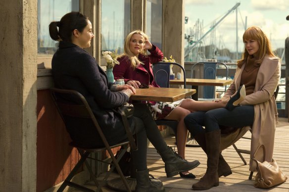 Wealthy white women with a murderous secret. Nicole Kidman (right) with Reese Witherspoon and Shailene Woodley in Big Little Lies.