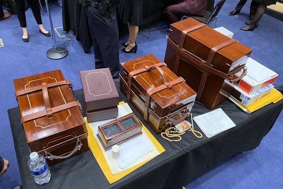 Electoral College ballots sit on a table after they were rescued from the Senate floor.