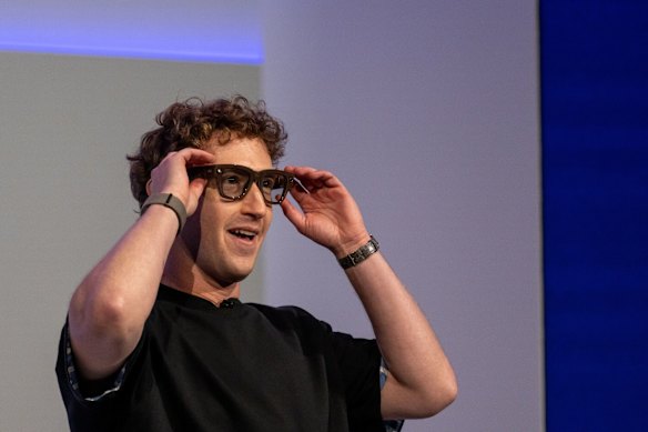 Mark Zuckerberg, chief executive of Meta Platforms, wears a pair of Meta Ray-Ban display AI glasses last week.