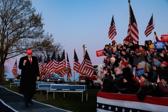 Former US President Donald Trump walks towards the stage during a campaign rally in Pennsylvania this weekend.