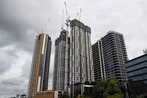 Apartment buildings under construction in Sydney.