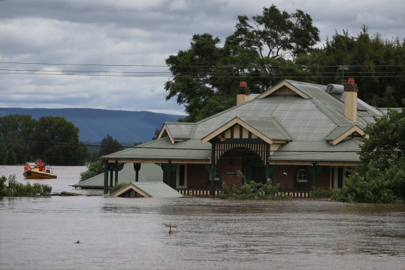 A home inundated by floodwaters along the Hawkesbury River in March this year. 