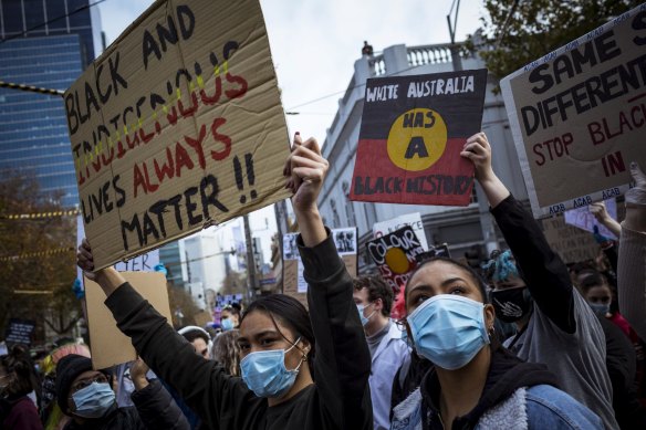 The Black Lives Matter rally in Melbourne in June 2020. 