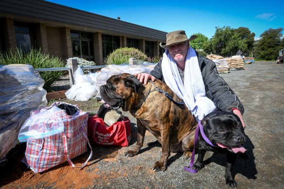 Troy Leay, a resident in Murchison, and his two dogs were evacuated from the flood.